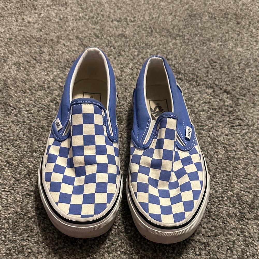 Vans  Blue and White Checkered Slip-On Sneakers